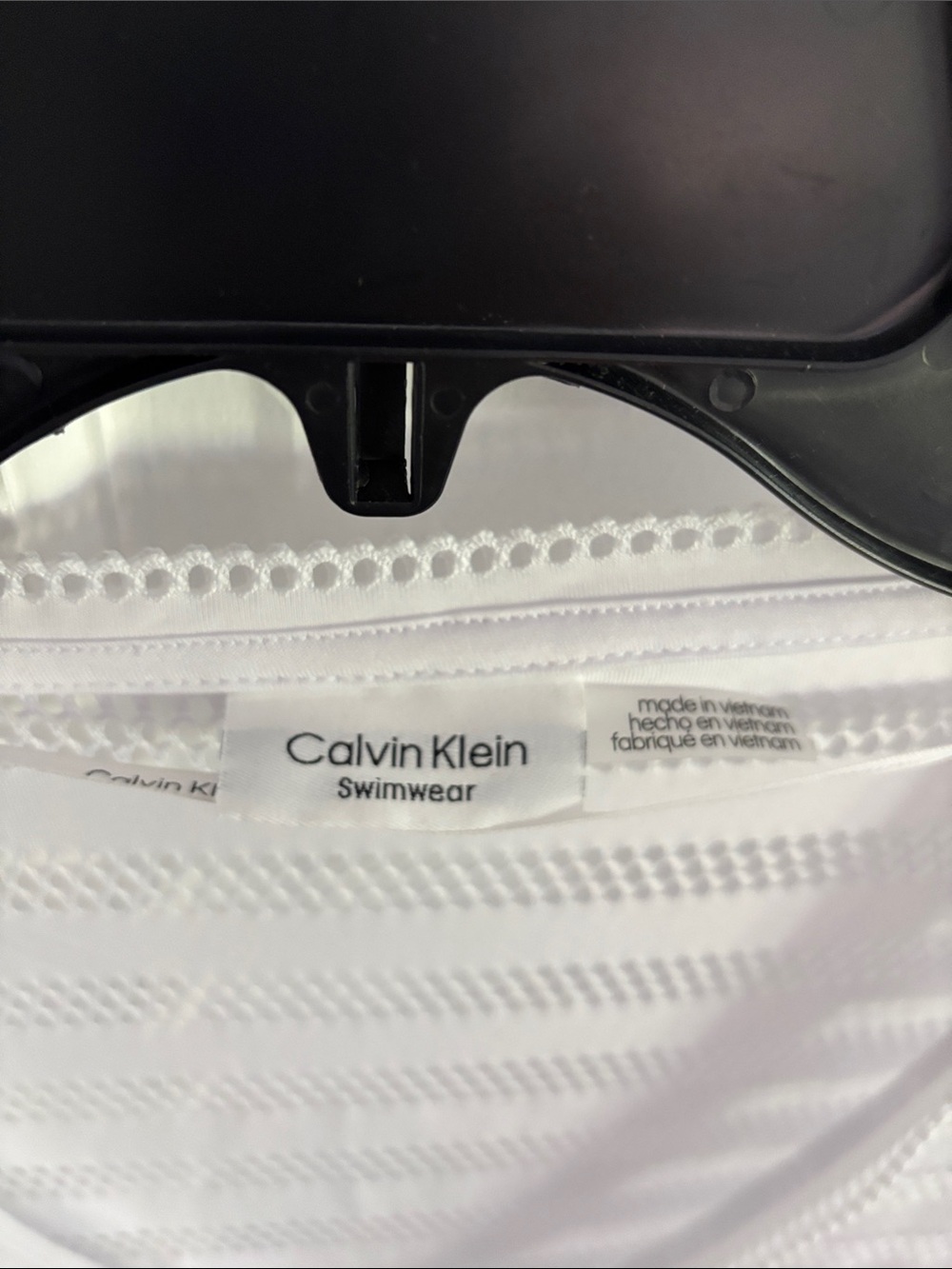 Calvin Klein White Open-Knit V-Neck Swim Coverup with Pockets